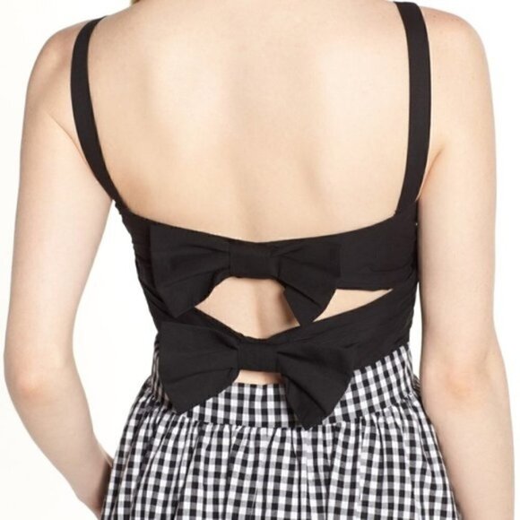 1901 Midi Dress 0 NWT Gingham Check Back Bow Black and White Spring Party Picnic - Picture 7 of 13